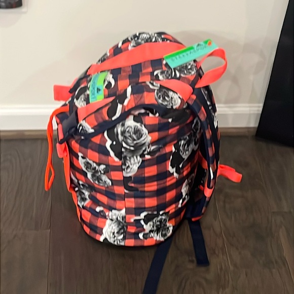 Adidas Stella McCartney Sport Backpack floral indigo book Bag laptop Slv Womens - Picture 5 of 16